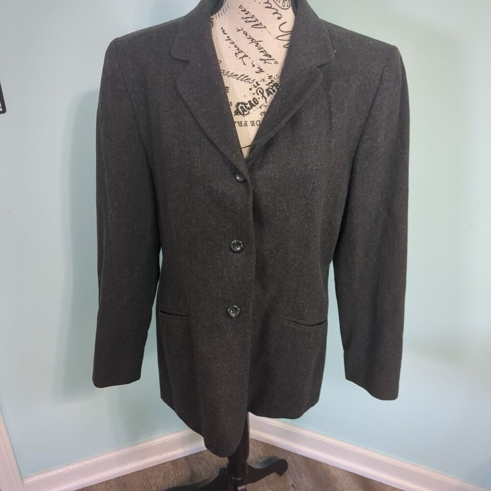 Pendleton Women 12 Gray Blazer Jacket 3 Button Front 100% Virgin Wool vintage